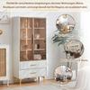 Glass Display Cabinet LED Lights, White 2 Doors & 2 Drawer, Modern Bookcase Adjustable Shelves, Metal Legs, Living Room Office Dining Room