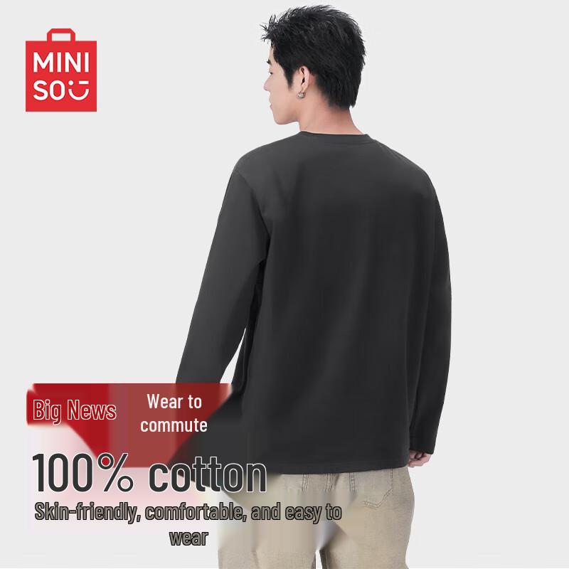 MINISO Men s Heavyweight Pure Cotton Long Sleeve T-Shirt XL