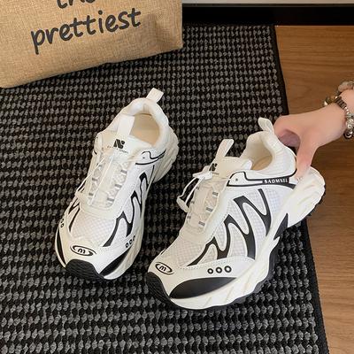 Dad Shoes Women's Ins Tide Super Fire Mesh Drawstring Thick Sole Heightening Muffin Showing Small Feet Outdoor Leisure Sports Women's Shoes