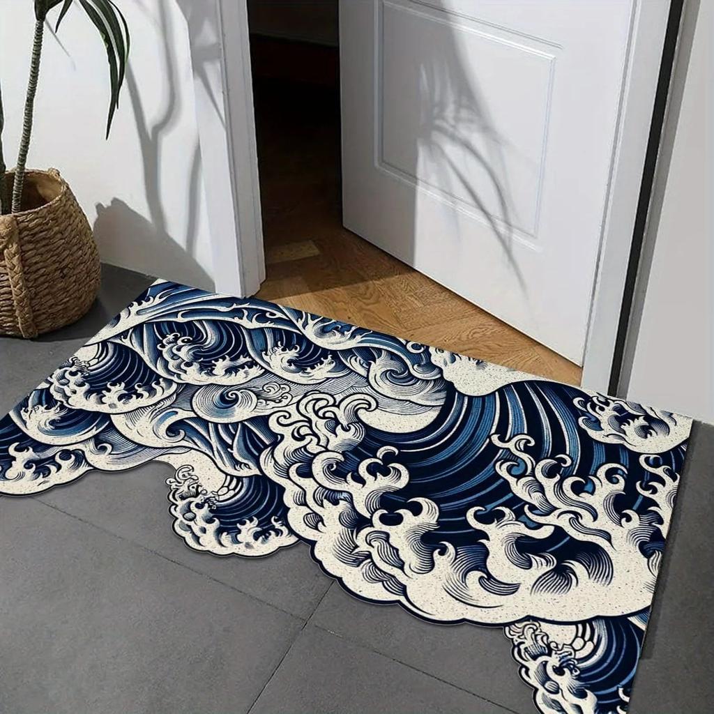 Japanese Ukiyo‑E Great Wave Non‑Slip Floor Rug for Entryway Bathroom