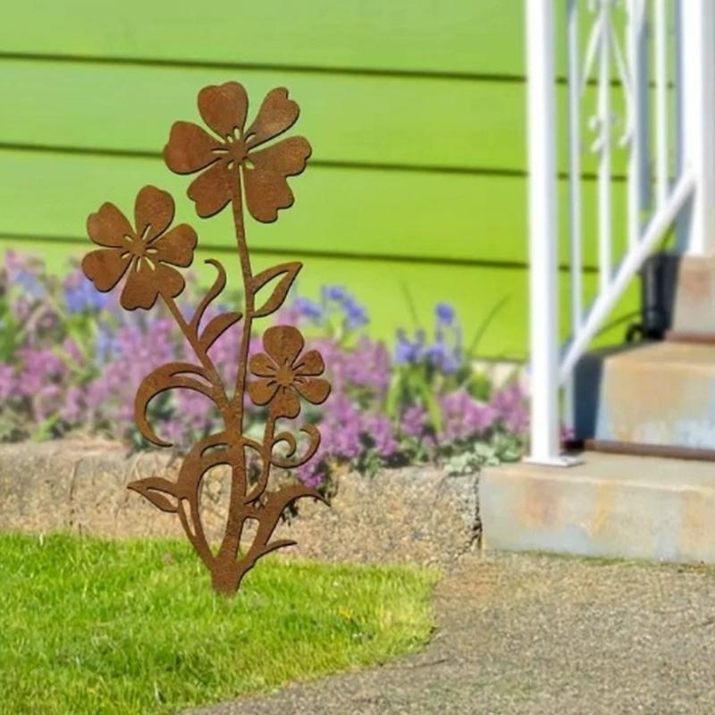Nature Friendly Metal Container Stake Iron Traditional Blue Bowl Garden Stake for Christmas Outdoor Enhancement