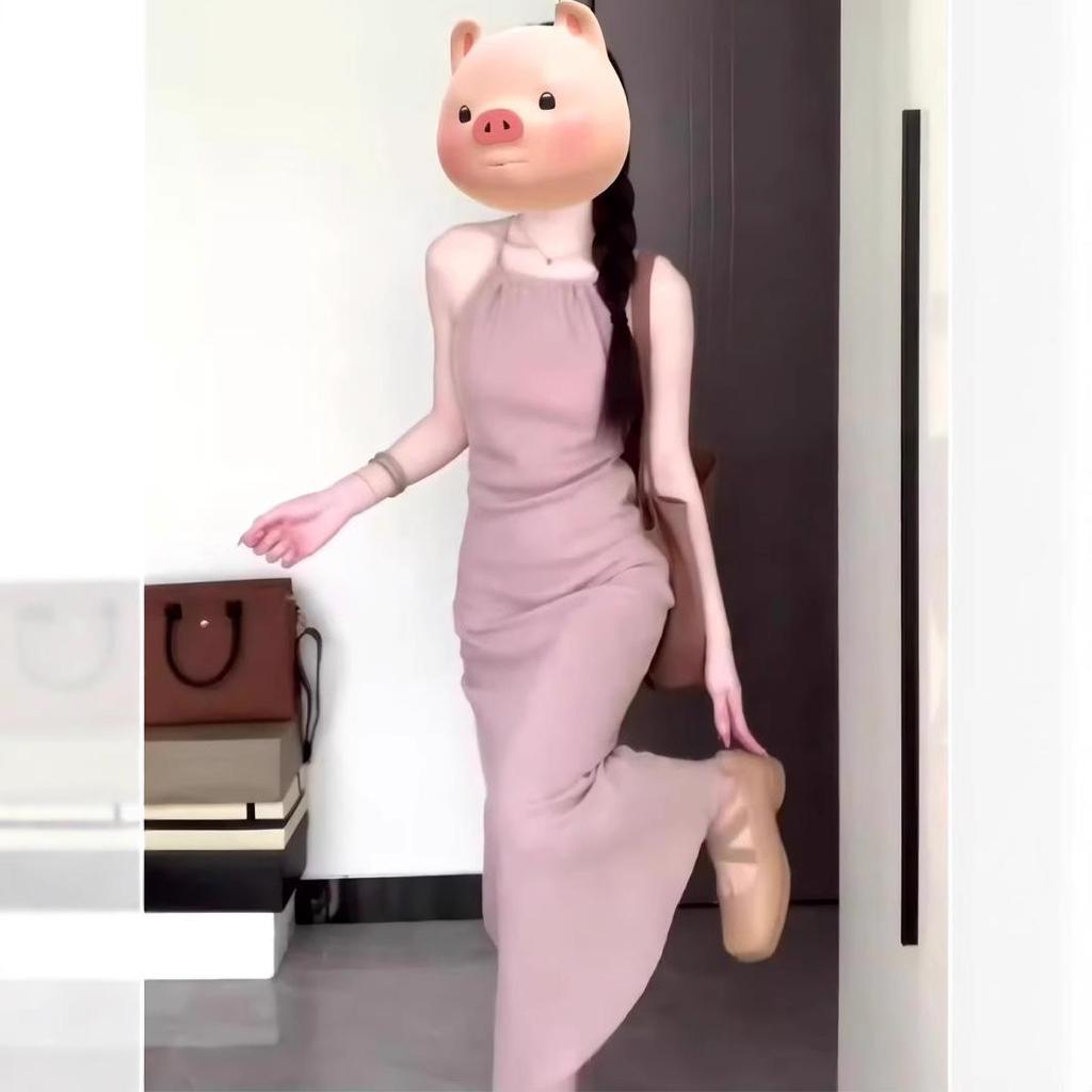 Zeštíhlující retro high-end letní šaty s halterovým vázáním