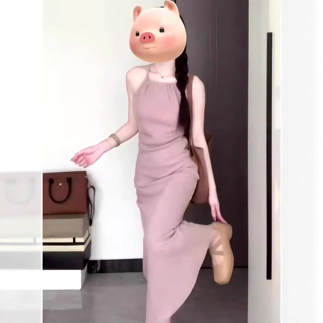 

Slimming Retro High-End Halter Strap Summer Dress Large
