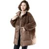 Women's Mid-Length Winter Lamb Wool & Cotton-Blend Jacket - Loose, Plus Size for Middle-Aged Women