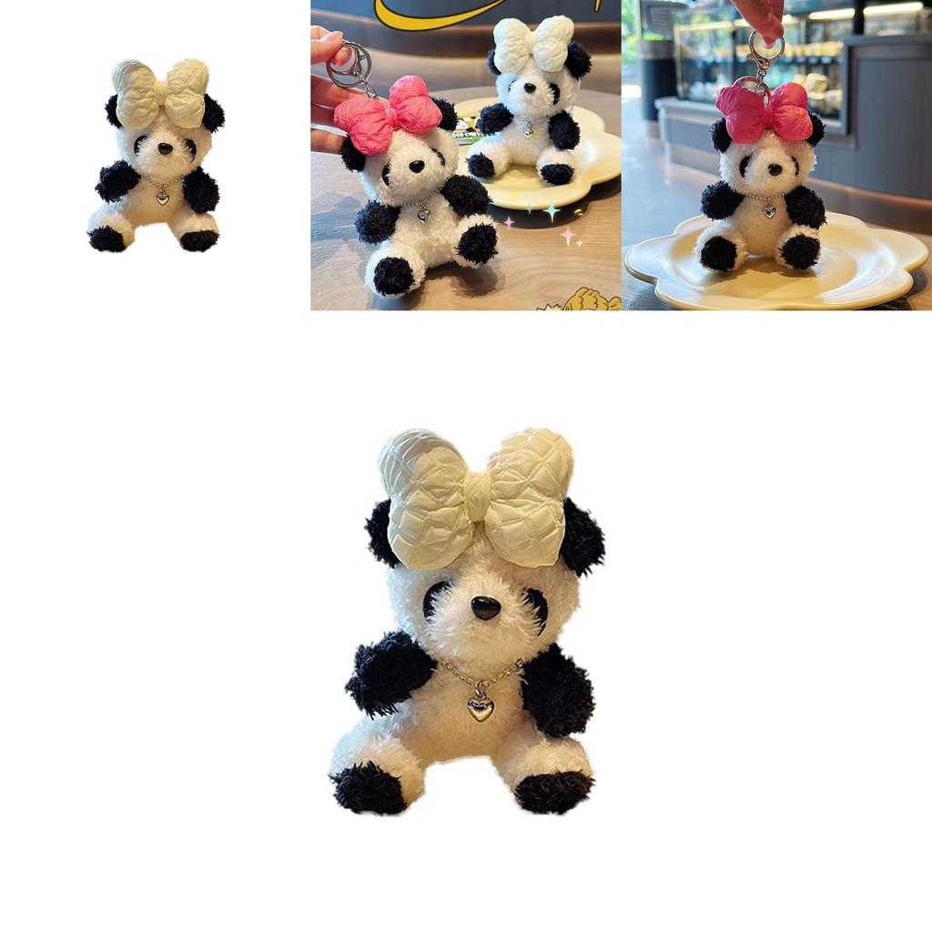 Charming Plush Panda Keychain With Bow Soft Material Perfect For Girls Accessories