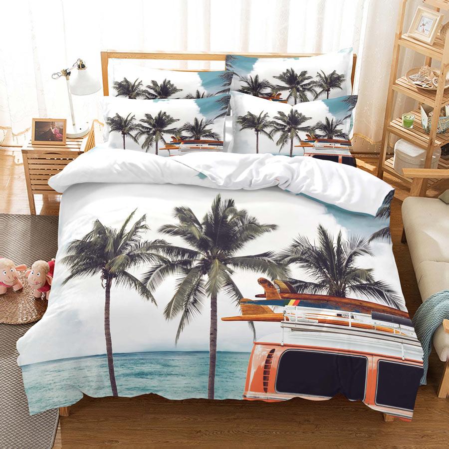 3D HD ložní souprava Queen Povlak na přikrývku Povlak na polštář Povlečení USA King Twin Full Double Single Bed Seaside Coconut Tree
