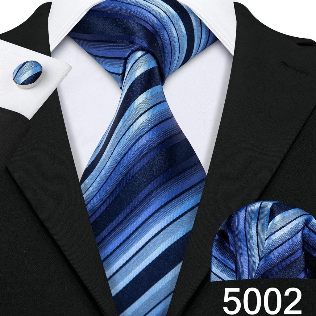 Coole Krawatten für Herren, 8 Stile, gestreift, kariert, Krawatte, Einstecktuch, Manschettenknöpfe, Set für Hochzeit, Geschäftsparty