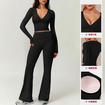 New Fashion Temperament Yoga Long-sleeved Top Set Fitness Sports Trousers Pilates Quick-drying Two-piece Set