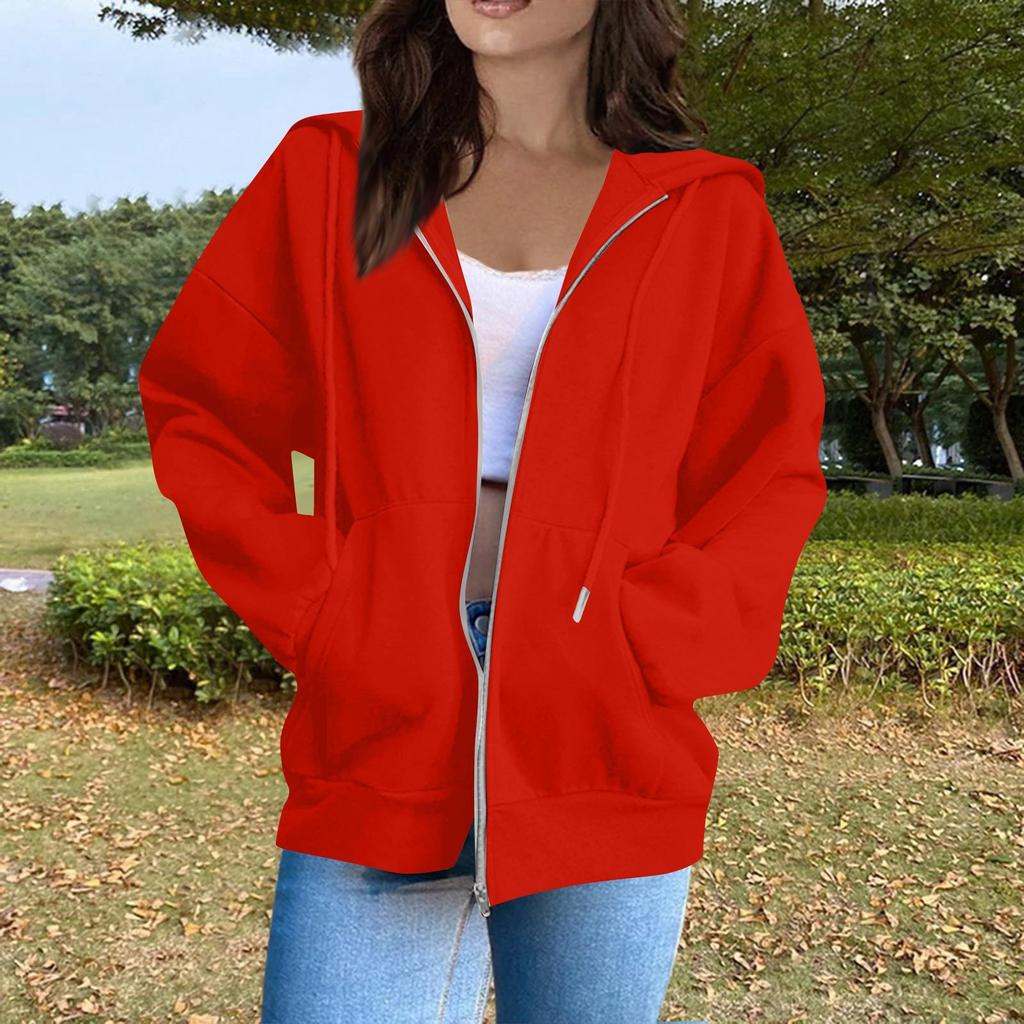 Women's Fashion Casual Long Sleeve Solid Color Hooded Sweatshirt Tops