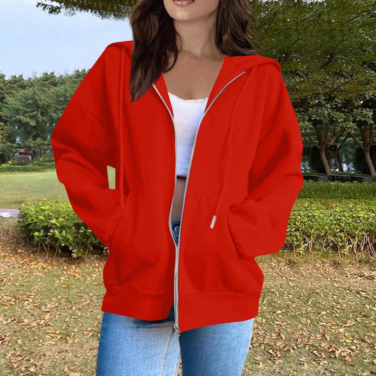 

Женская мода Повседневные толстовки с капюшоном и длинным рукавом однотонные топы M красный
