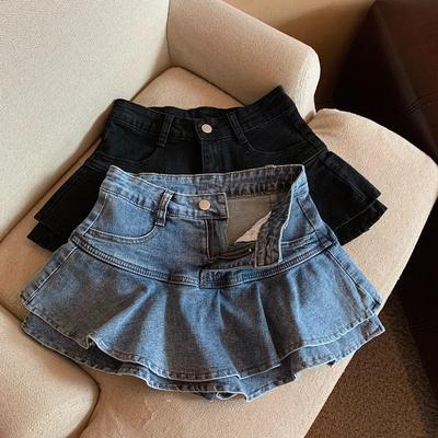 2023 Summer High-Waist Ruffled Denim Skirt Shorts for Petite Women: Sweet & Slimming