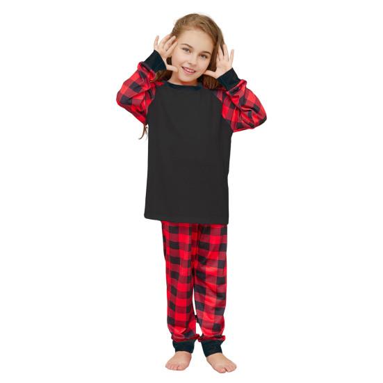 Set 2 Piese Pijamale Asortate Familie Top Mâneci Lungi Gât O Pantaloni Carouri Festiv Părinte-copil