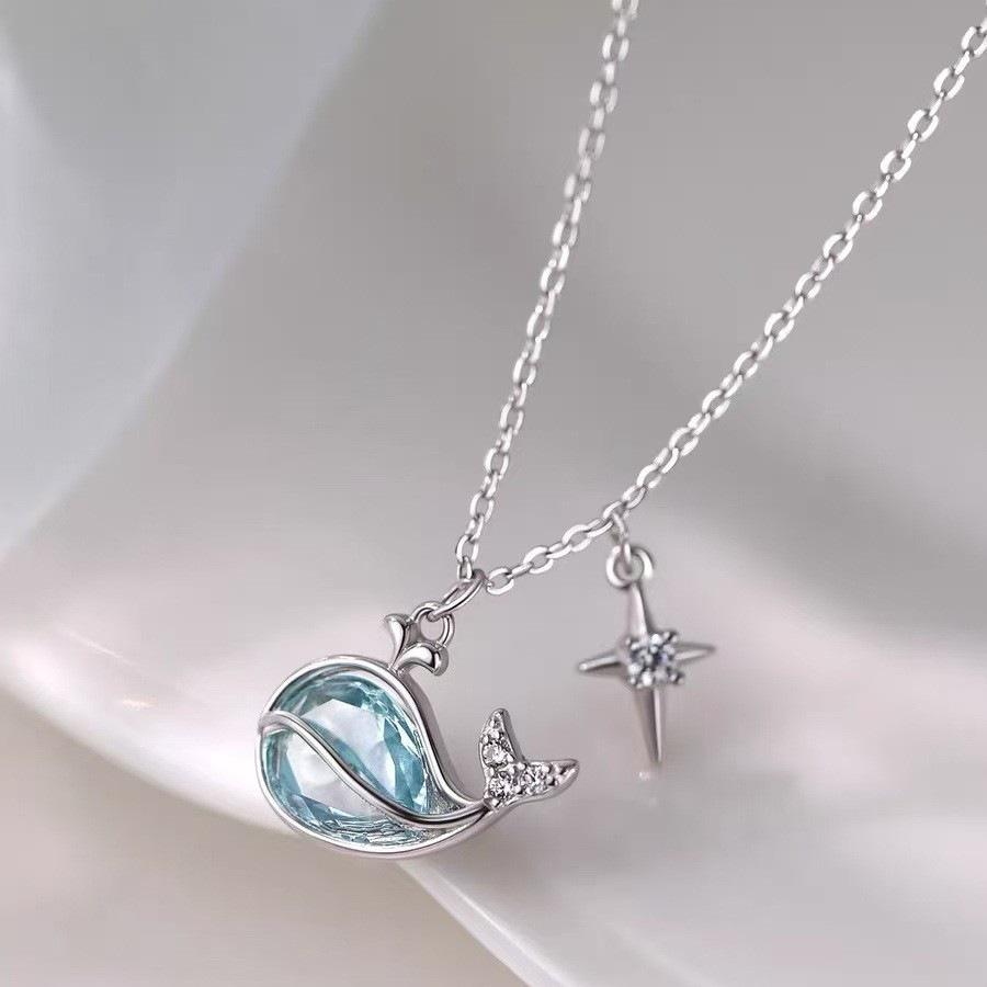 925 Sterling Silver Whale Pendant Necklace for Women - New 2025 High-End Light Luxury Clavicle Chain
