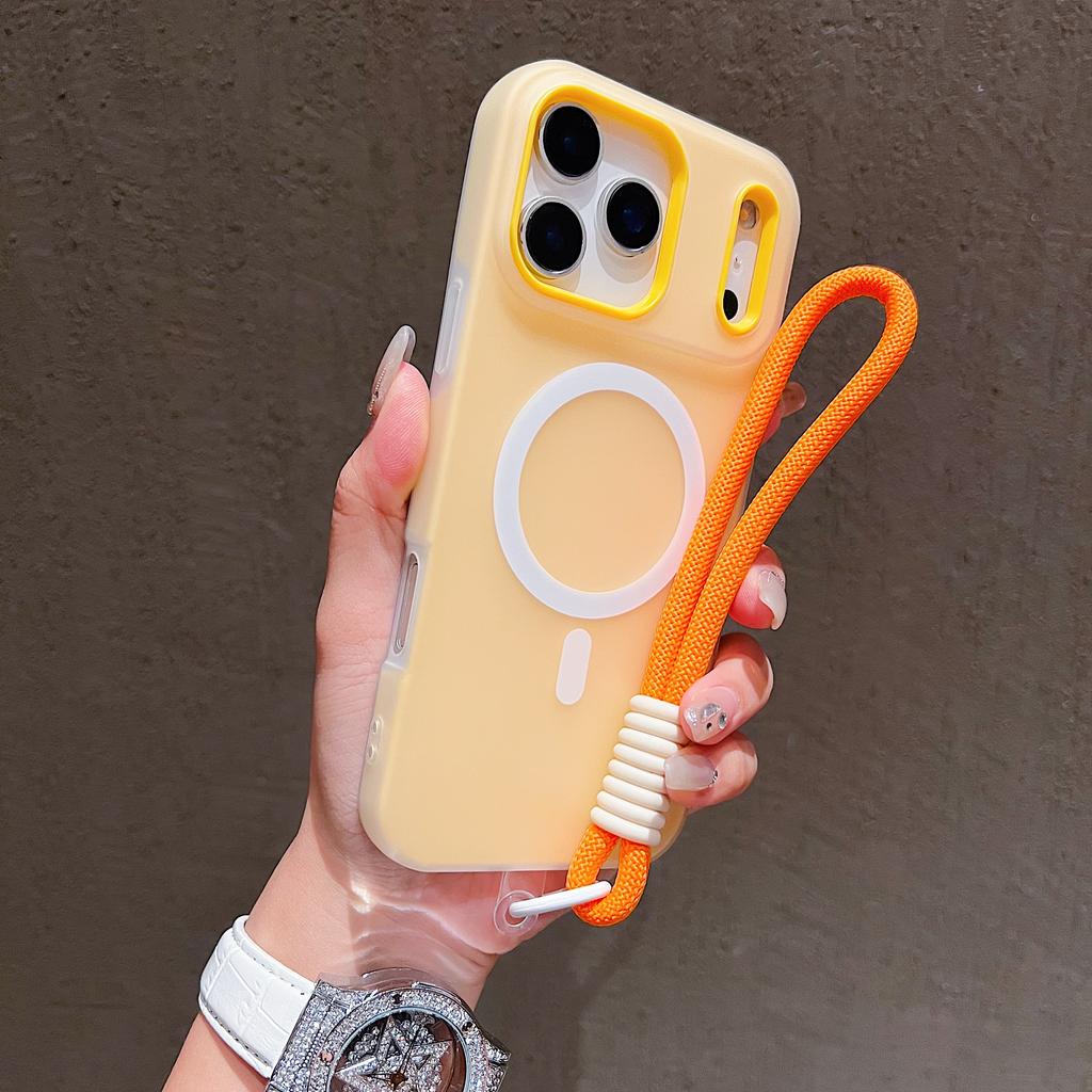 Candy Contrast Lanyard Magnetic Phone Case for IPhone 17 Air 16 15 14 13 12 Pro Max 11 Hand Wrist Strap Matte Soft TPU Cover