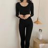 Women's Vertical Striped Pajamas Set Autumn Winter Long-sleeved Tight-fitting Thermal Clothing Set Body-shaping Self-heating Pajamas Two-piece Set