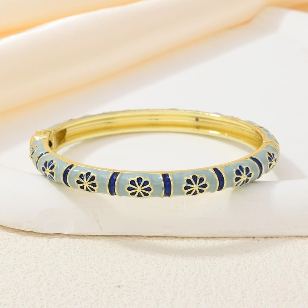 Colorful Vintage Cloisonne Bangle Small Petal Enamel Floral Chinese Flower Bangle Ethnic Traditional Women's Hand Bracelet