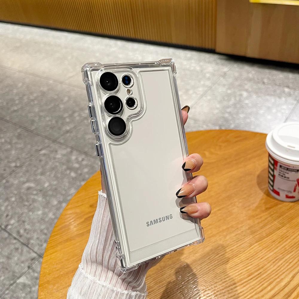 

Luxury Transparent Phone Case For Samsung Galaxy S25 Ultra Plus Bumper Metal Buttons Hard Back Cover Crystal Clear Case For Samsung S25Ultra