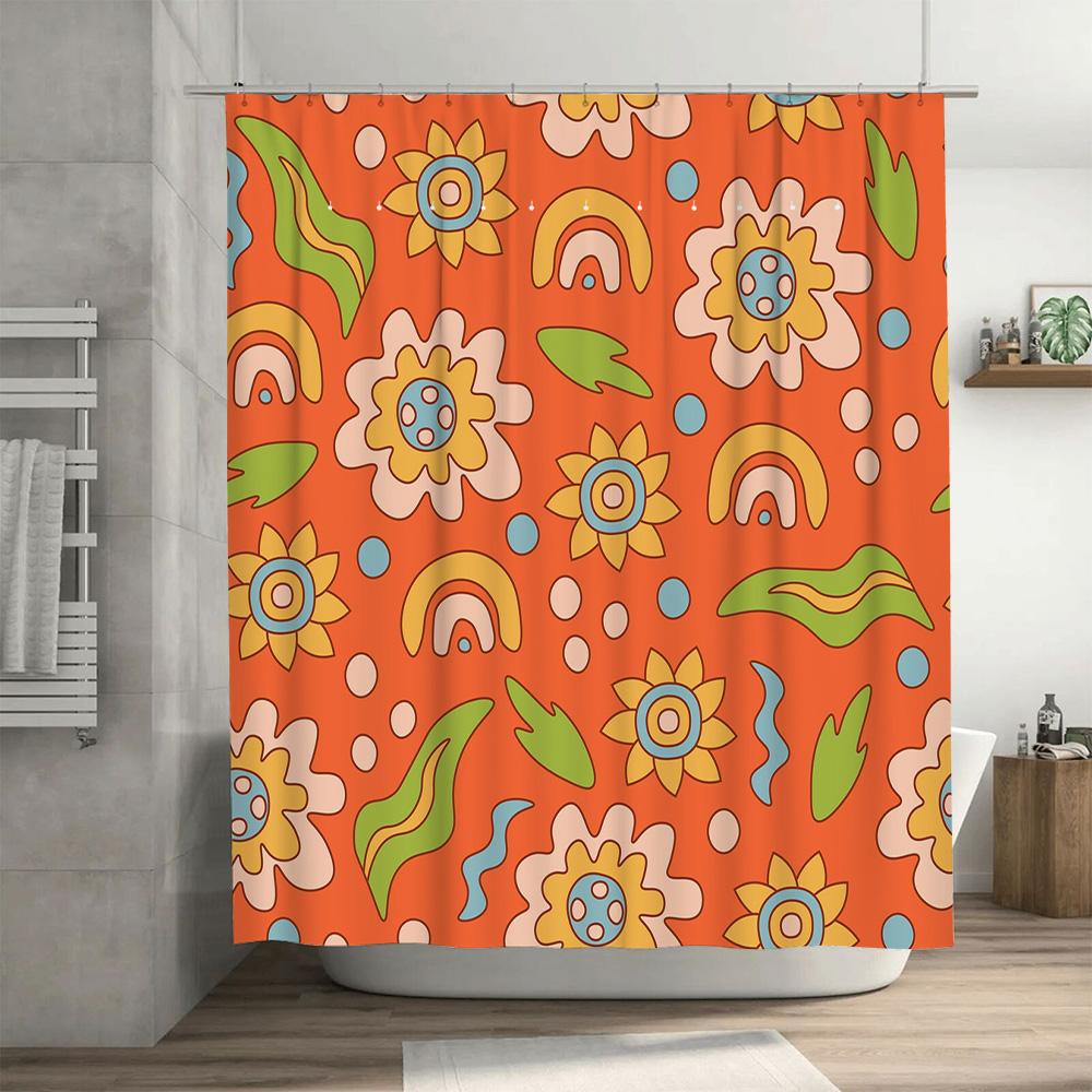 Colorful Shower Curtain Flower Print Pattern Home Decoration Waterproof Bath Room Decor