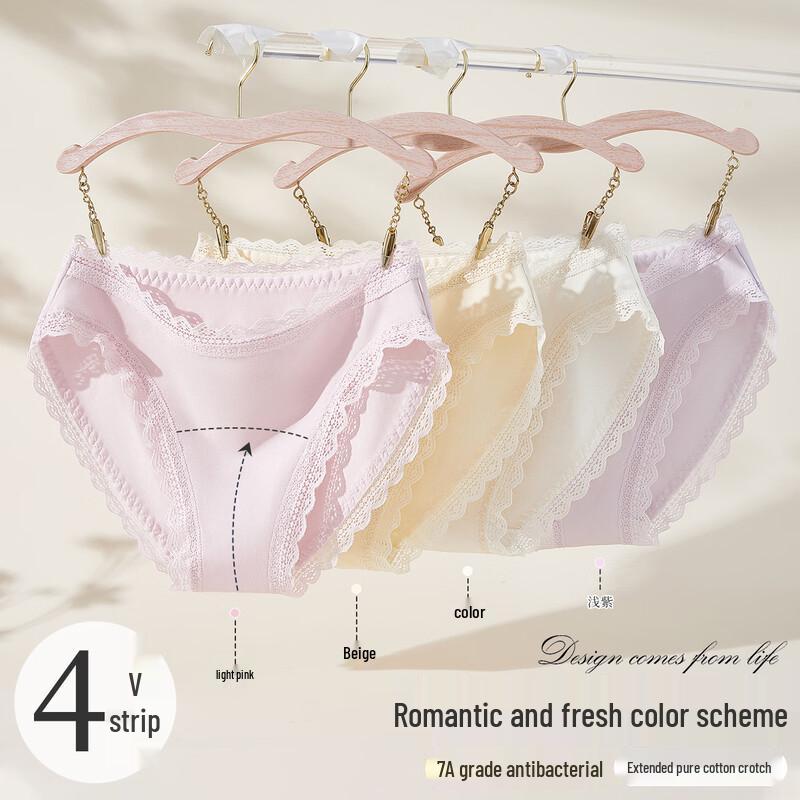 Langsha Women s 7A Antibacterial French Lace Cotton Underwear (4-Pack) L