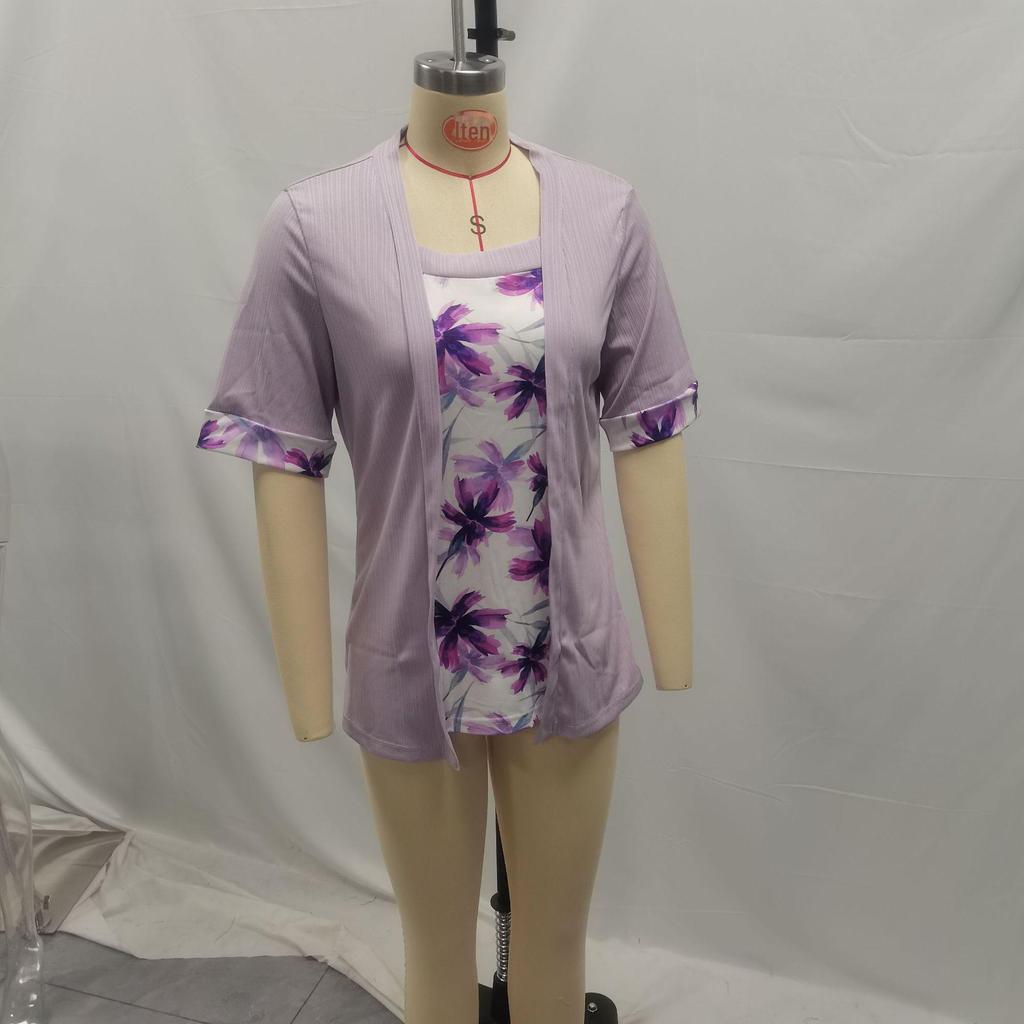 Summer 2024 European American Printed Two-piece Short-sleeved T-shirt for Women