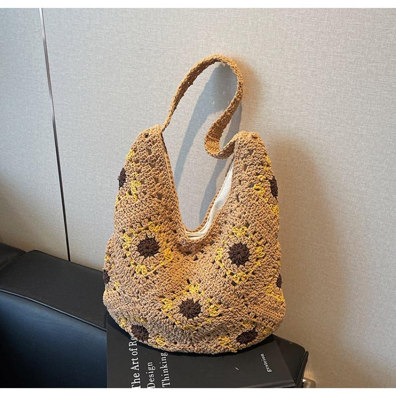 Pastoral Woven Bag Women's New Fashion Versatile Hollowed-out Vacation Armpit Bag Versatile Seaside Beach Bag