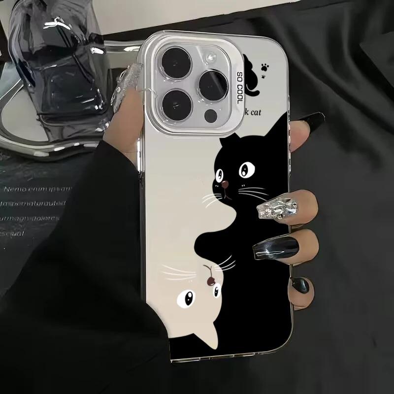 Urocze Kreskówkowe Czarne Koty Etui na Telefon Dla iPhone 16 15 Pro Max 14 13 12 11 Pro Max XS XR 7 8 Plus Wstrząsoodporne Silikonowe Miękkie TPU Pokrowiec