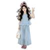 2026 Girls' Lace Vest & Wide-Leg Pants Two-Piece Summer Set - Korean Style