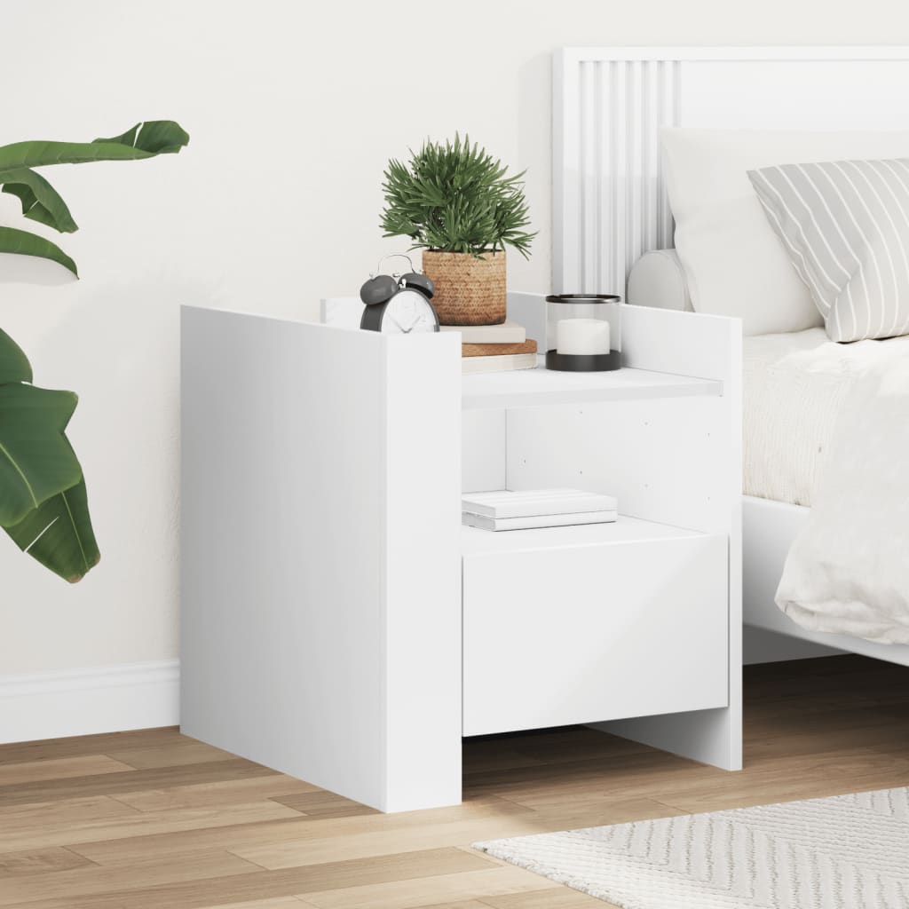 Vidaxl Bedside Table, White, 45X50X50 Cm, Wood-Based Material