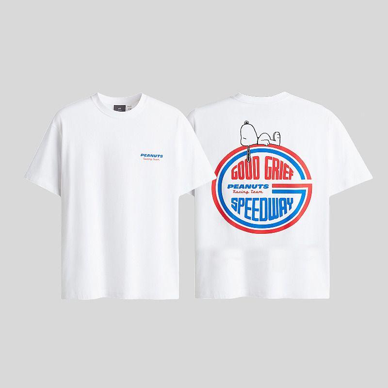 

[Снупи] Мужская и женская футболка HM Осень Новая Круглый вырез Свободный Принт Парная Футболка с коротким рукавом 1268967