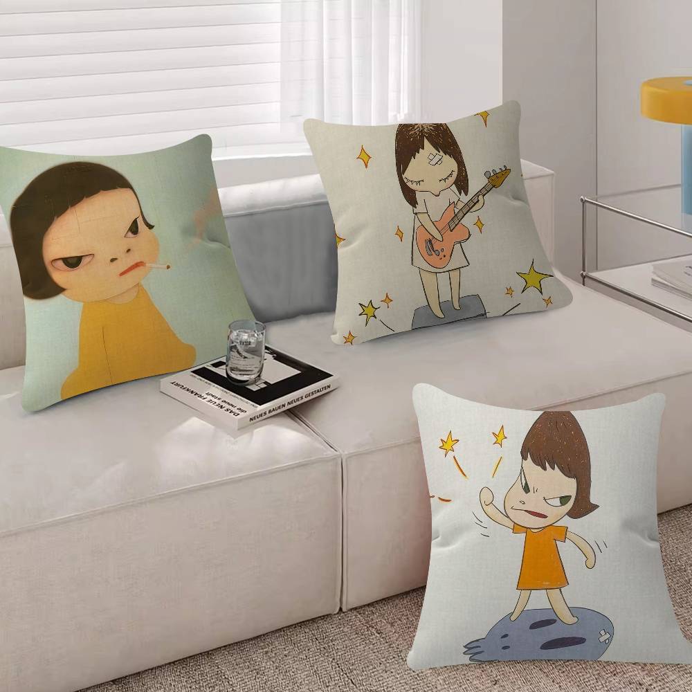 YYoshitomo Nara DDoll Cushion Cover Car Throw Pillow Case For Sofa Car Christmas Gift 40x40cm 45x45cm
