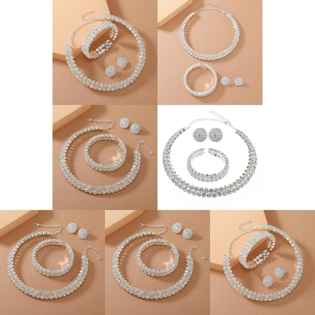 Elegant Water Diamond Necklace And Earrings Set With Geometric Design For Brides