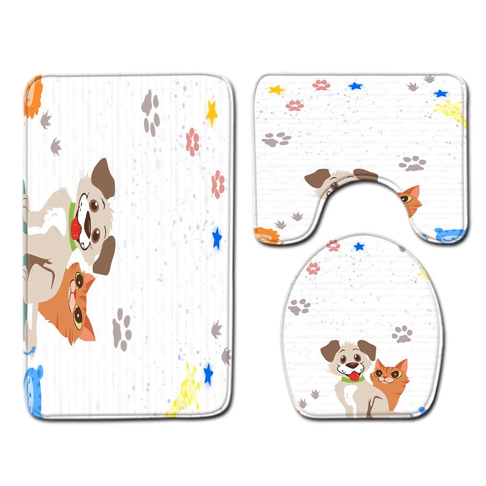 

Striped Checkered Toilet Three-Piece Floor Mat Bathroom Three-Piece Carpet Doormat 45cmx75cm