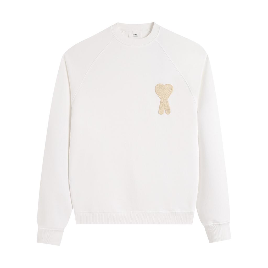 216 AMI 2025 Høst og Vinter Ny Stor Hjerte Logo Høy Kvalitet Bomull Rund Hals Hettegenser Menn Pullover