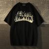 Flame Letter Printed American Vintage Ladies Ins Tops Fashion Half Sleeve Womens Clothing Plus Size TShirt Cotton