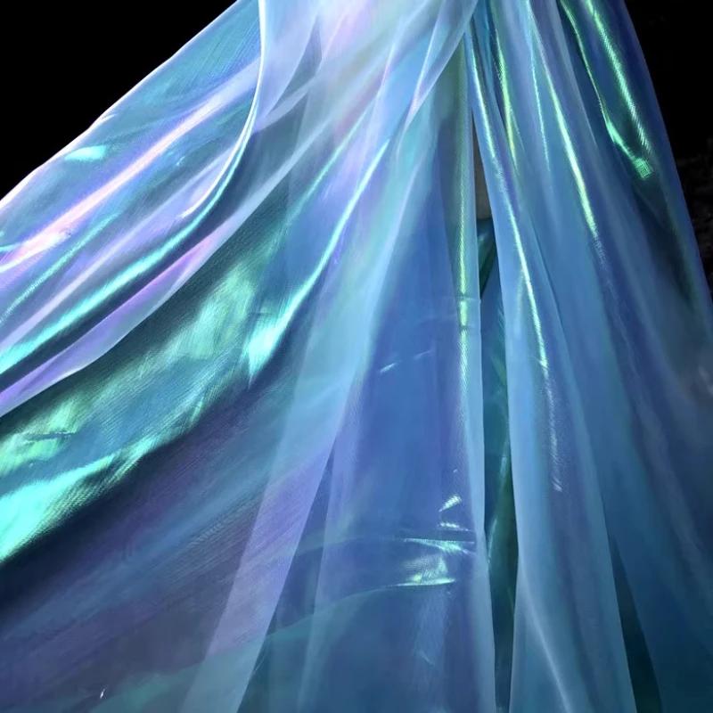 Wide 150cm Encrypted Laser Seven-color Iriered Gauze Fabric Bright Yarn Gradient Color Fabric DIY Organza Clothing Designer