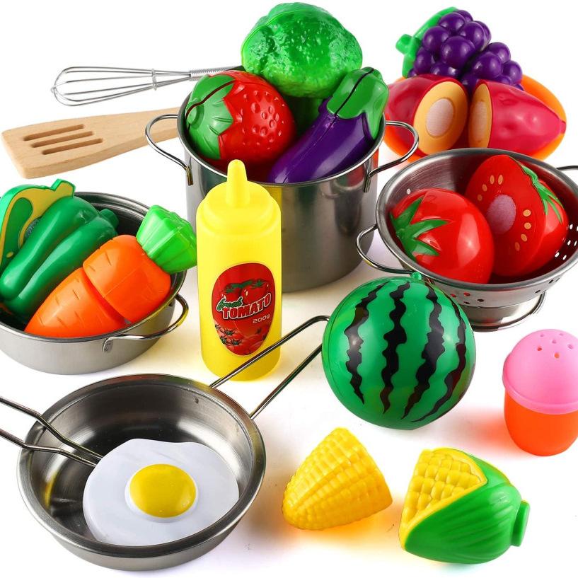 Kids Play Kitchen Set with Baking Apron - Pretend Cooking Utensils Toy for Toddlers - Realistic Chef Role Play Gift