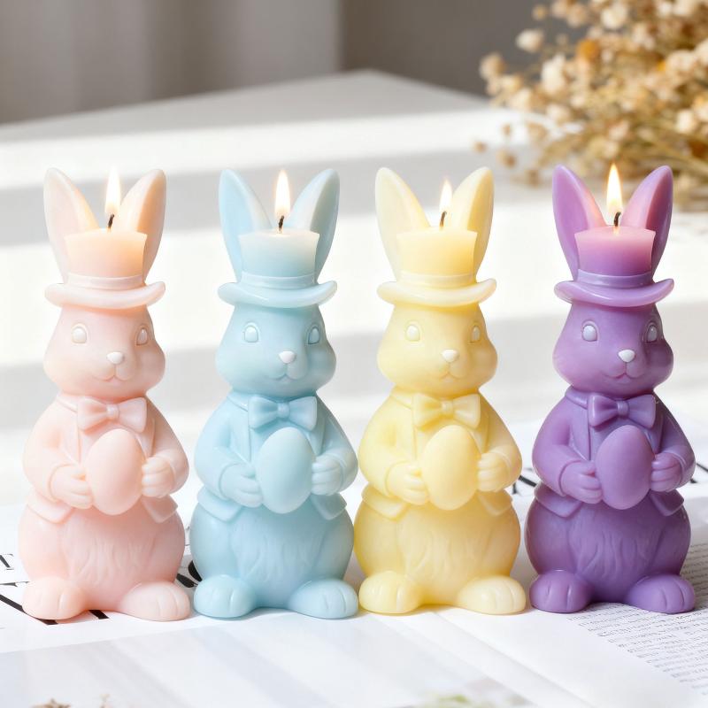 3D Bow Tie Bunny Easter Candle Silicone Mold Handmade Aroma Plaster Resin Molds Cartoon Rabbit Form Candle Making Supplies