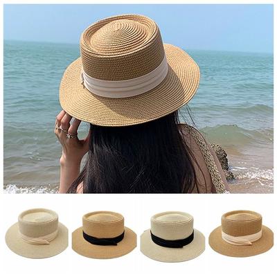 Flat Brim Straw Woven Hat Korean Style Women's Sun Hat Simple Sunscreen Bucket Hat  Seaside