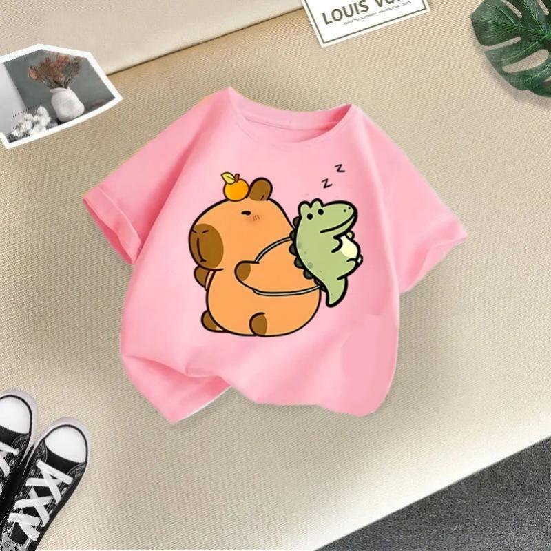 2025 Summer New Kapibala Children's Clothing Girls' Short Sleeved Girls' Tshirt Pure Cotton Fashion Printed Children's Top Trend