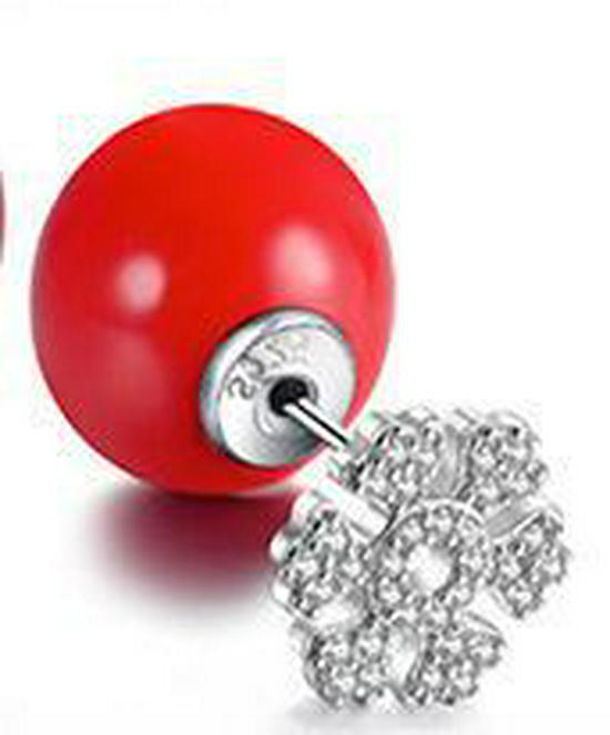 Christmas Reindeer Snowflake Red Pearl 925 Sterling Silver Stud Earrings