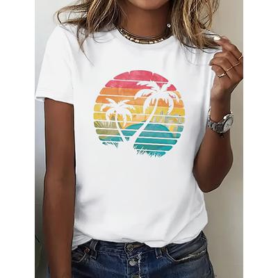 T-shirt casual a maniche corte con girocollo e stampa grafica, perfetta per l'estate e la primavera, progettata per le donne