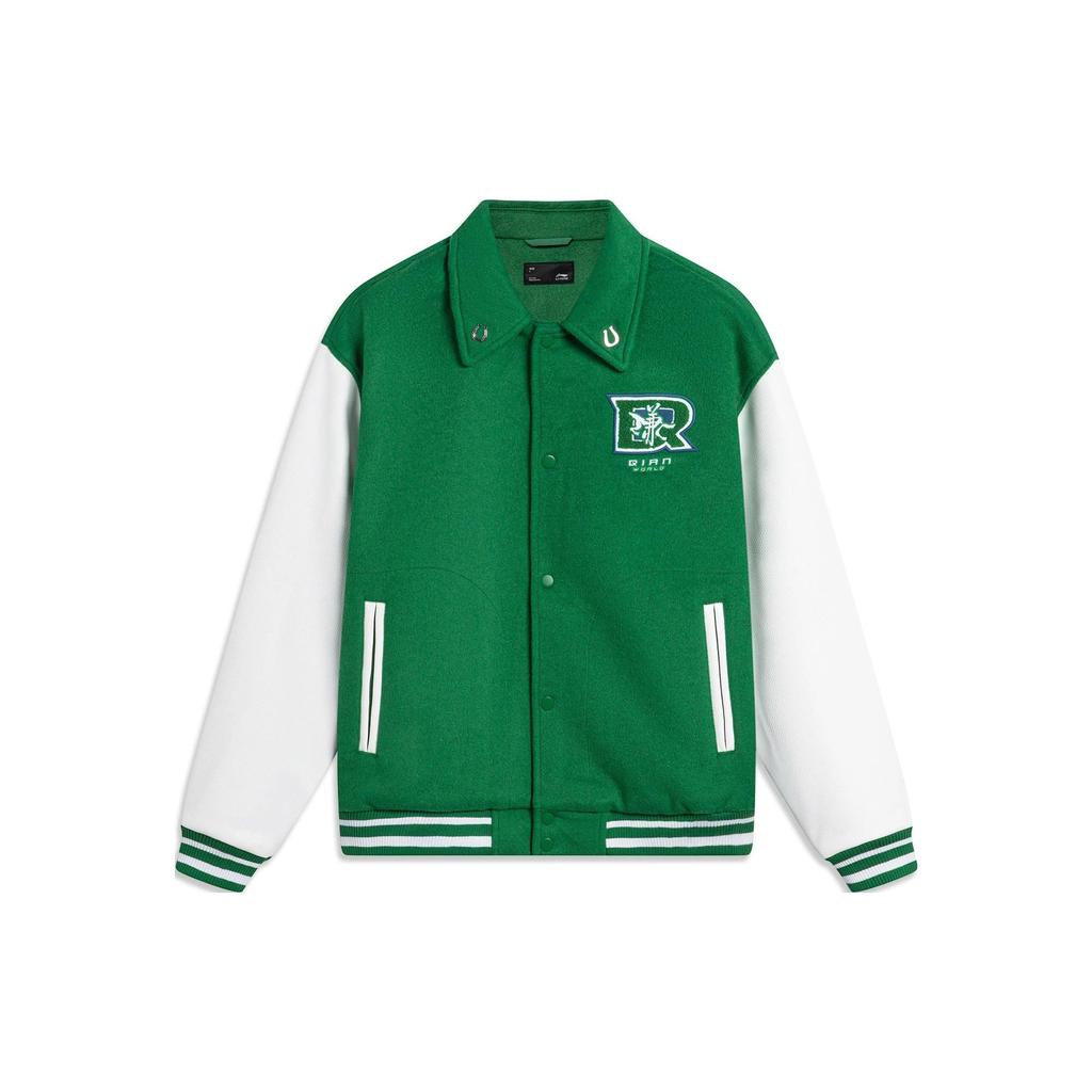 Li Ning Sports Lifestyle Series Daqian World Collaboration Color Block Loose Baseball Casual Jacket Men Jacket Green AFDT913-2