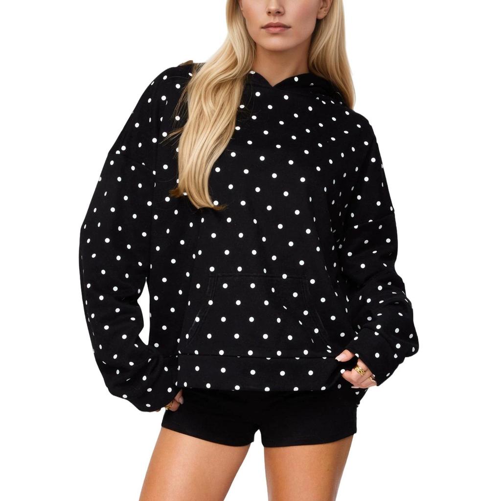 Women's Polka Dot Print Casual Loose Hoodie Sweatshirt for Autumn Winter