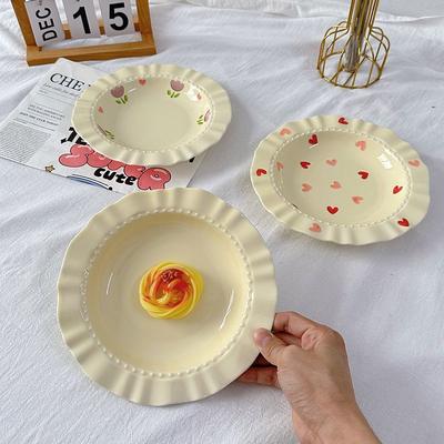 Print French Ceramic Plates Household 8 Inch Underglazed Colour High Aesthetic Purfle Exquisite Tableware Cream Wind Food Dish