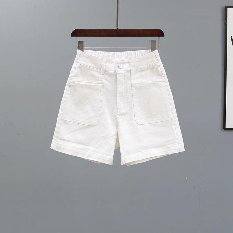 

2026 Summer Women s High-Waisted Pink Denim Shorts, Age-Reducing Loose Straight Wide-Leg A-Line Hot Pants S (Recommended 80-90 Jin) білий