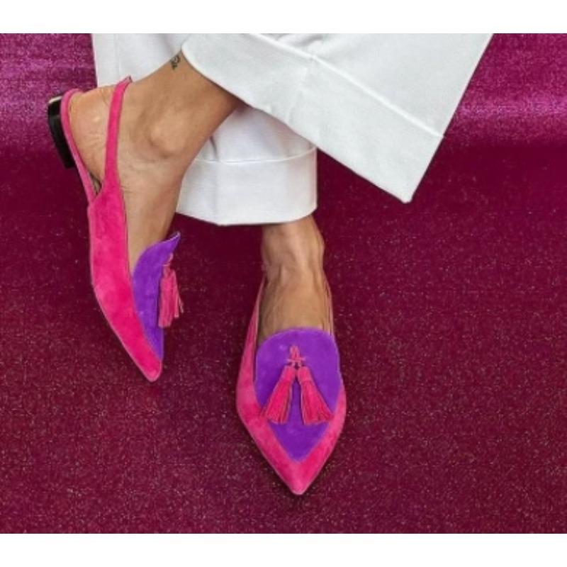 New Style Popular Summer Color Block Women's Shoes 34-43 Large Pointed Tassel Low Heel Back Air Sandals High Heels Womens Shoes
