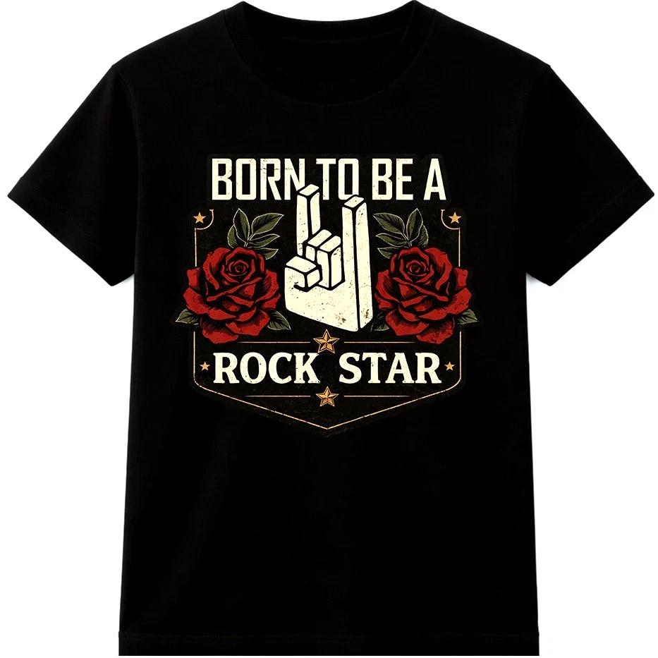 Rock Star T Shirt Born To Be A Rock Star Rocker Roses Concert Music Graphic Tee XXL