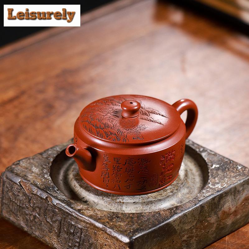 190ml Luxury Yixing Purple Clay Teapots Handmade Carved Large Caliber Pot Raw Ore Red Zhu Mud Kettle Zisha Teaset Cafes Supplies
