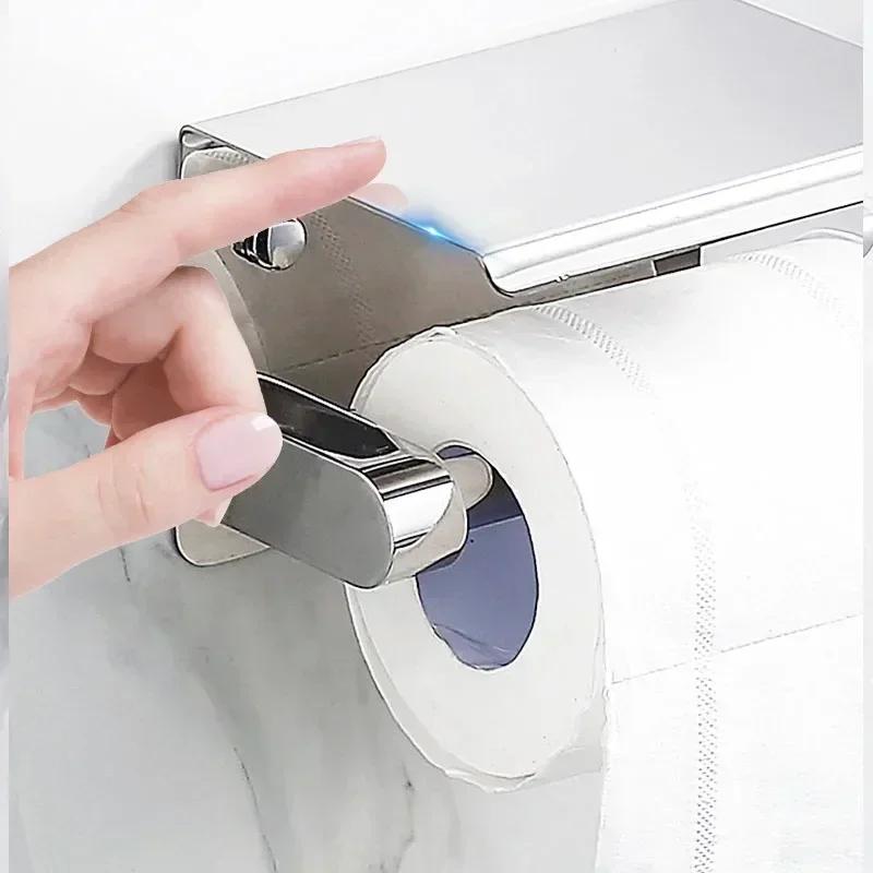 Stainless Steel Toilet Paper Holder with Phone Shelf Bathroom Tissue Holder Toilet Paper Roll Holder
