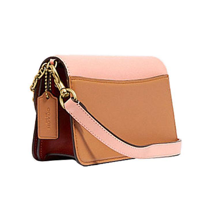 Coach Beat 21 Vintage Color Block C Buckle Leather Chain Shoulder Bag Women Shoulder Bag Cherry-Blossom-Pink Brown C2697-B4SB8